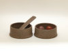 Thumbnail: Small Bowl Set with Spoon
Color: Oatmeal, Blue, Green, Rust; 
3.5” x 3.5” x 1.75”
$25.00 set.